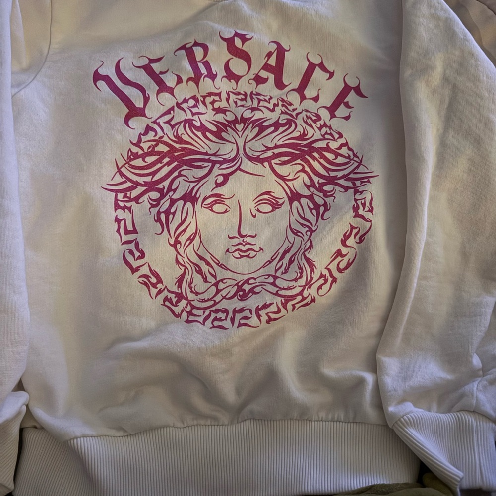 Versace White Sweatshirt with Pink Medusa Logo